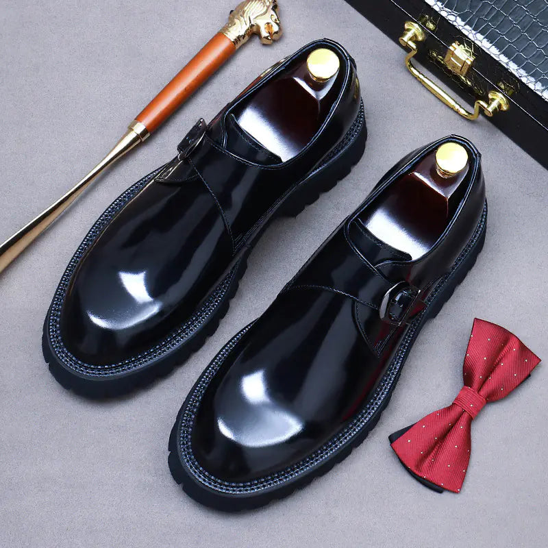 Men's Leather Business Dress Shoes with Thick Sole