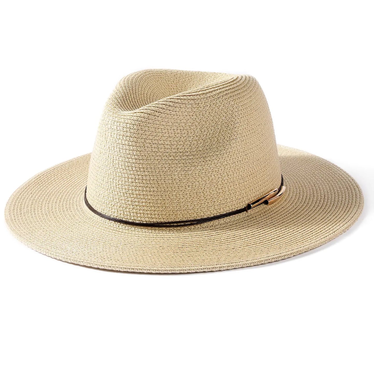 FURTALK Unisex Panama Fedora Straw Sun Hat – UPF 80+, Wide Brim, Beige