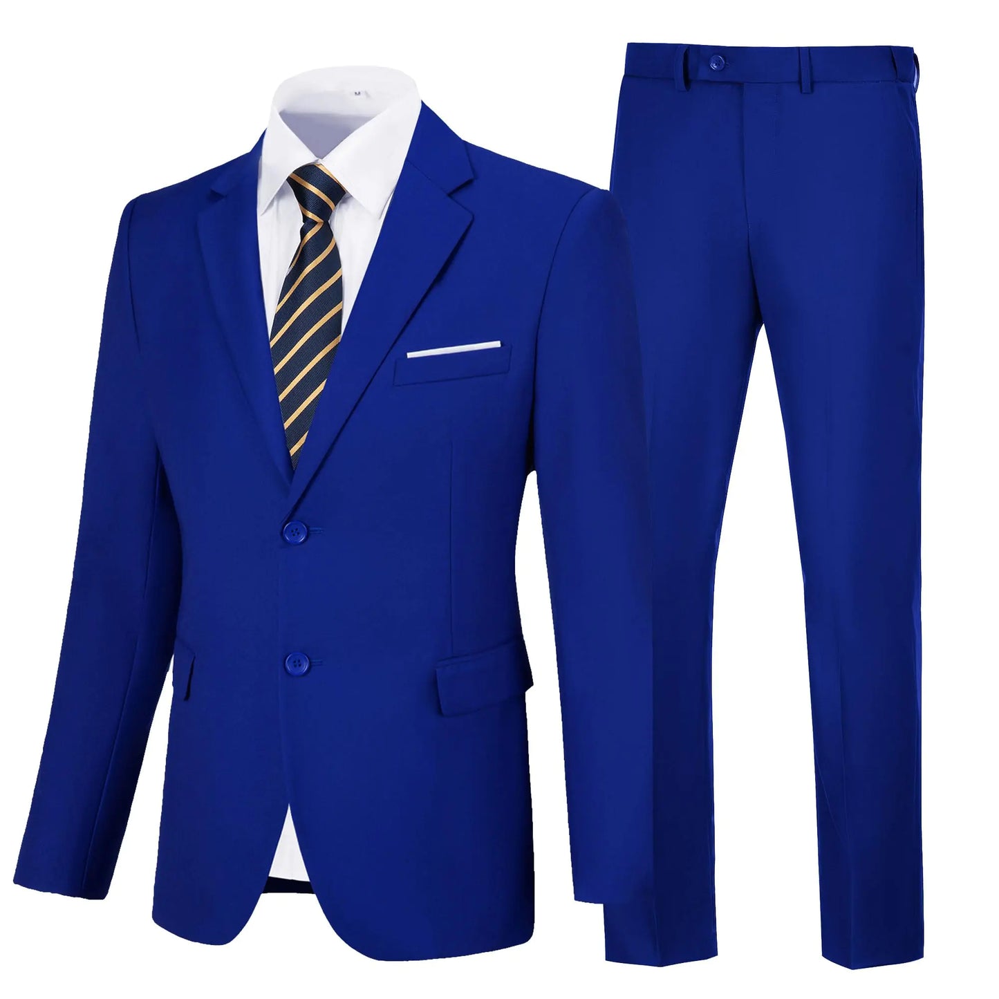 Amyox Men Suits Slim Fit 2 Piece Royal Blue Suits for Men Groomsmen Solid Suit Jacket Pants Set Wedding Prom Suit XS