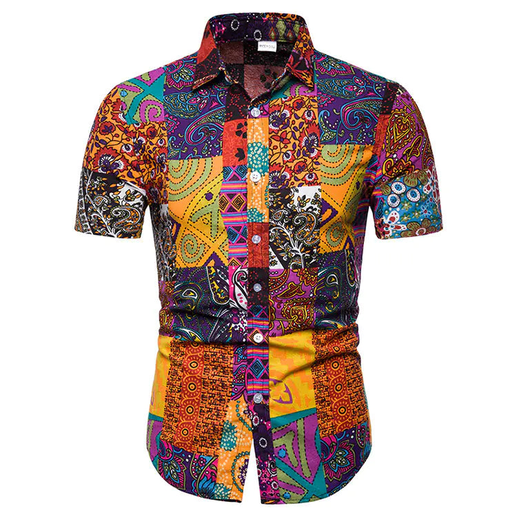 Men's Casual Floral Short Sleeve Shirt - Trendy Design