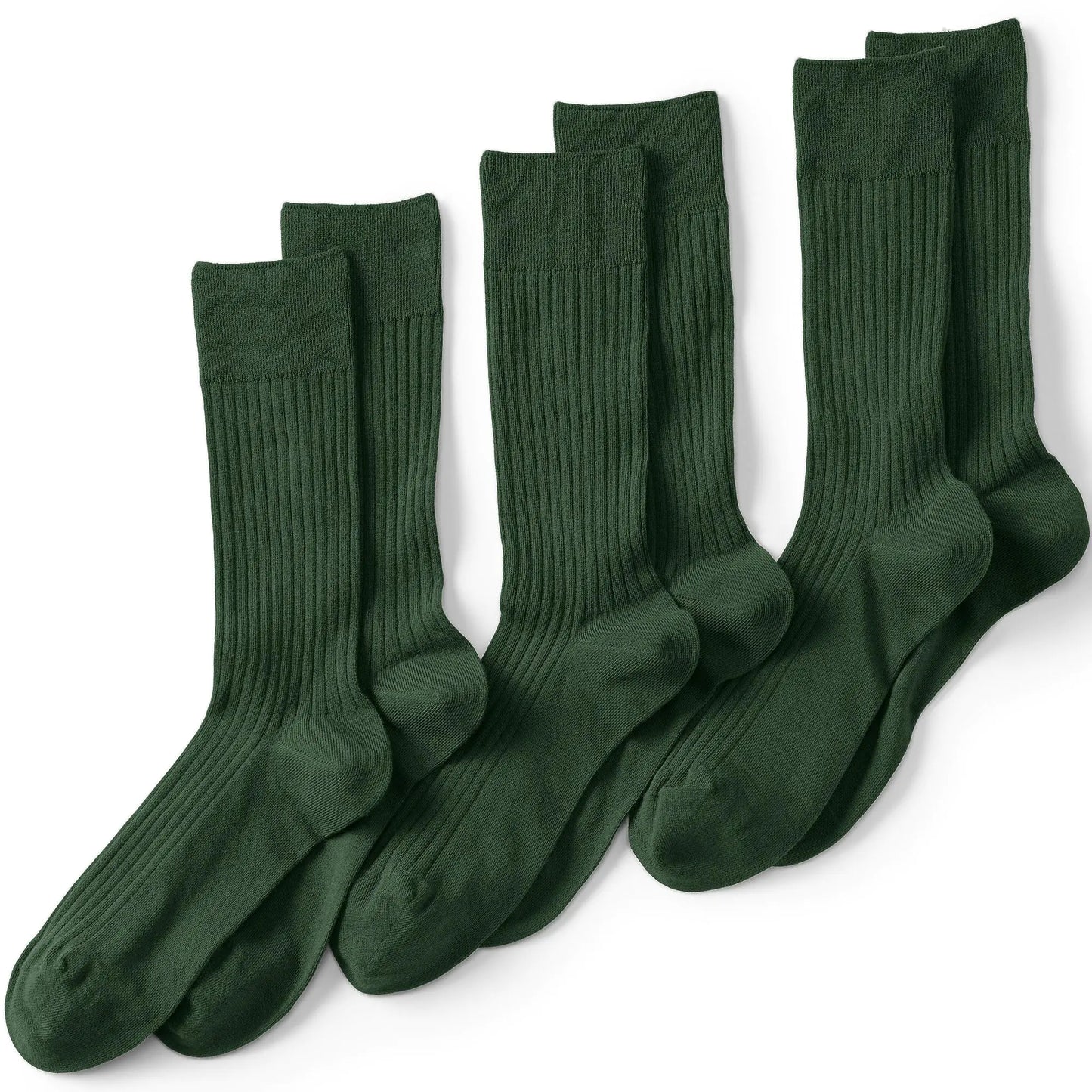 Lands’ End Men’s Dress Socks – Cotton Rib, Seamless Toe, 3-Pack, Evergreen Forest