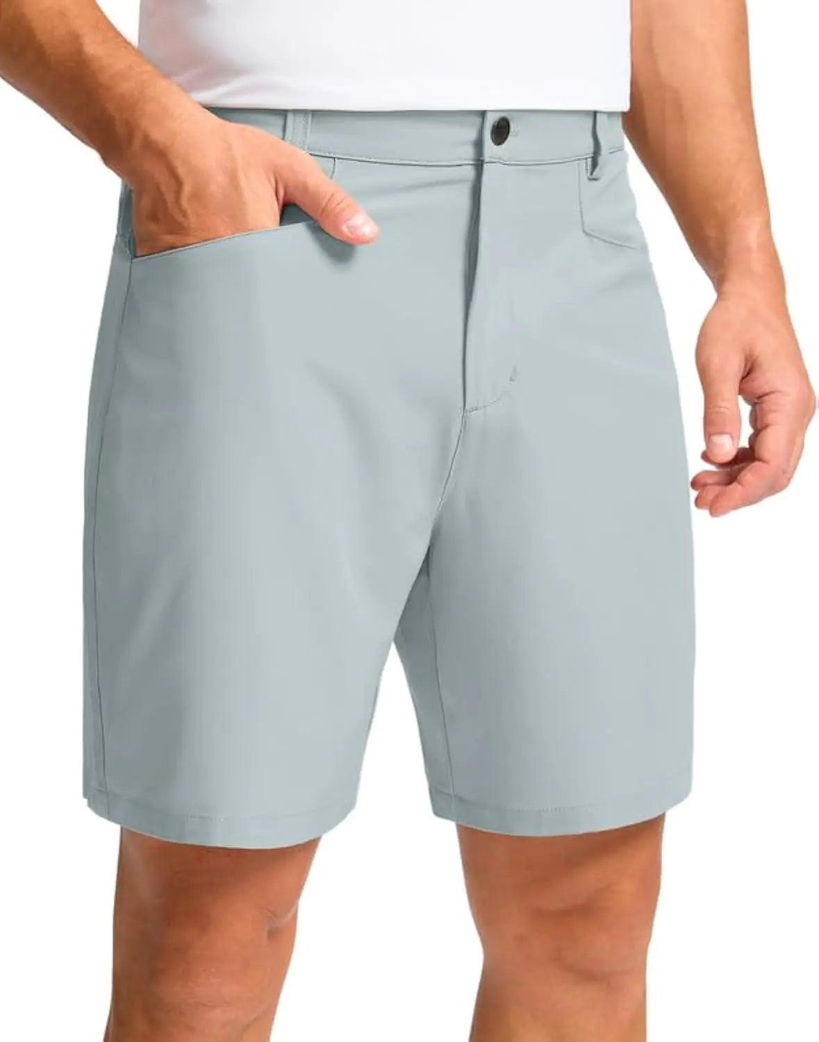 Pudolla Men’s 7” Stretch Golf & Casual Shorts – Light Grey