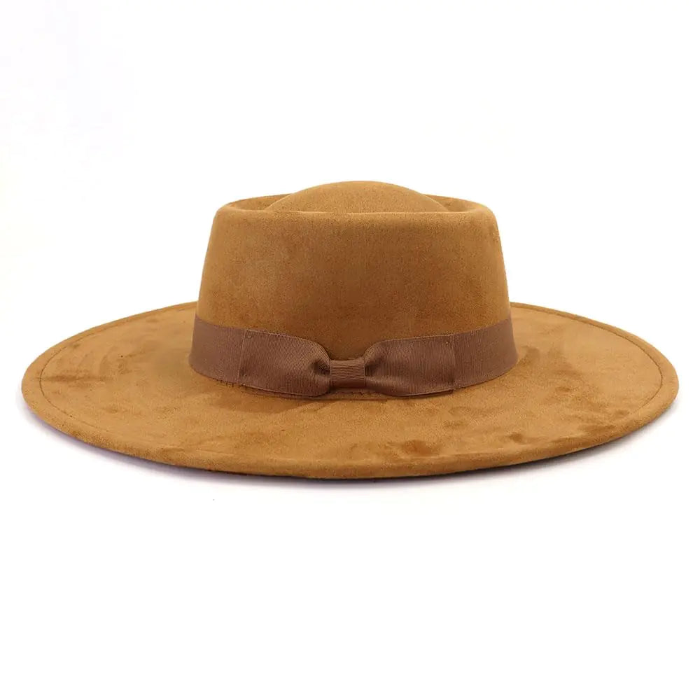 LIDHAY Unisex Wide-Brim Suede Fedora Hat – Khaki