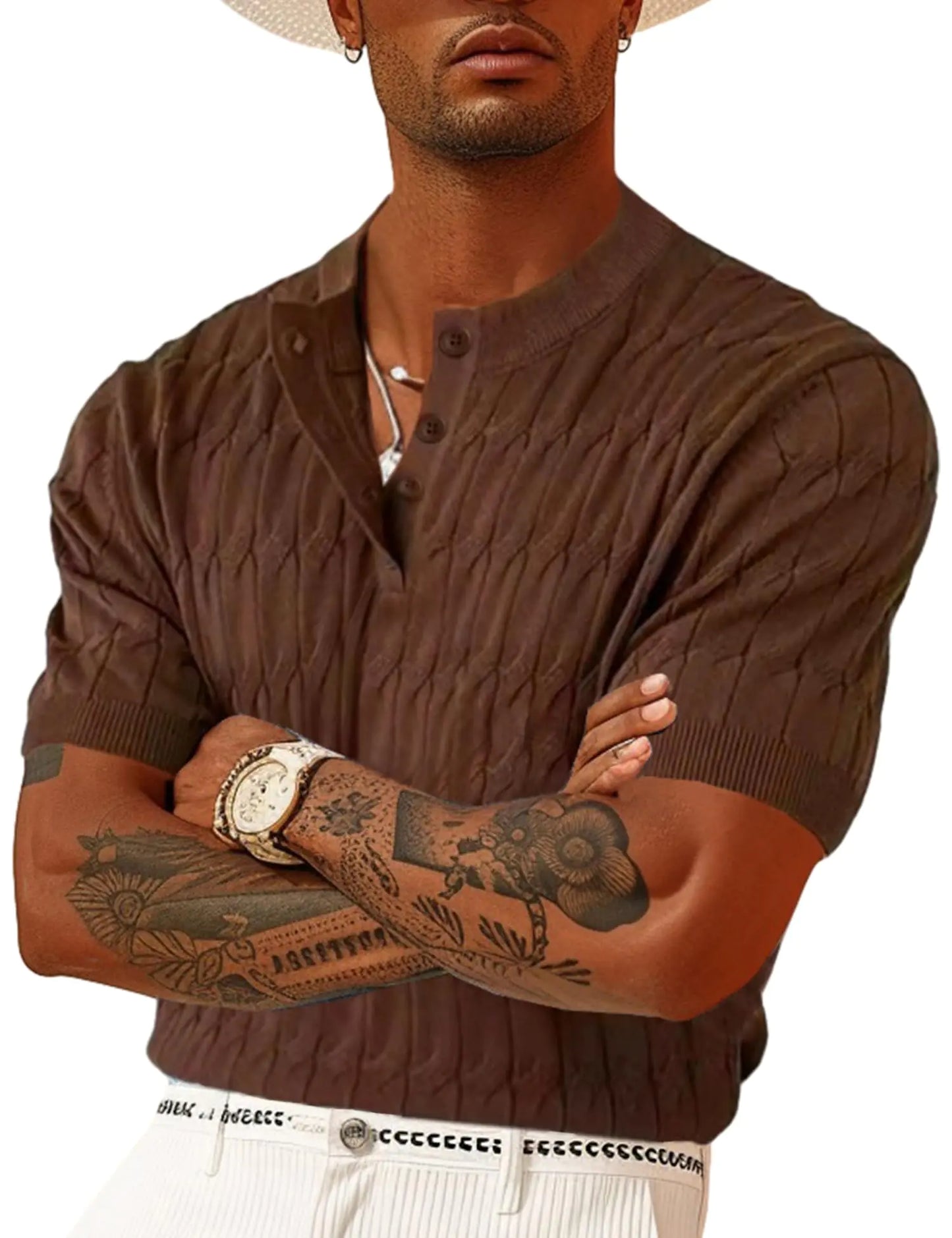 Slim Fit Men’s Knitted Henley Shirt – Short Sleeve, Lightweight