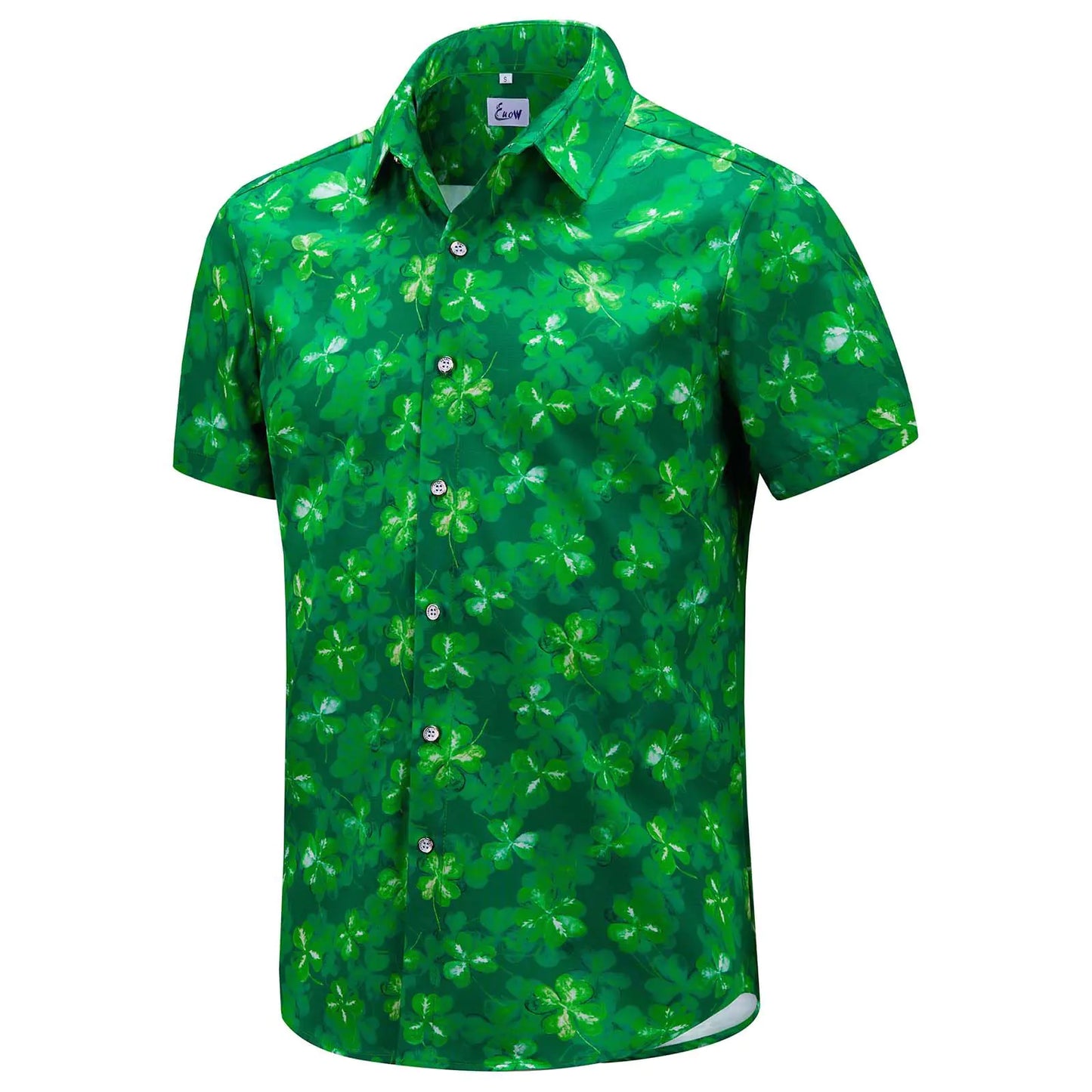 EUOW St. Patricks Day Hawaiian Shirt for Men Irish Printed Casual Short Sleeve Button Down Beach Shirts(St. Pats Shamrock01,L