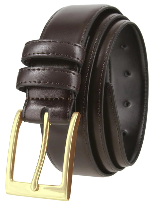 Classic Men’s Leather Belt – Gold Buckle, Brown 46