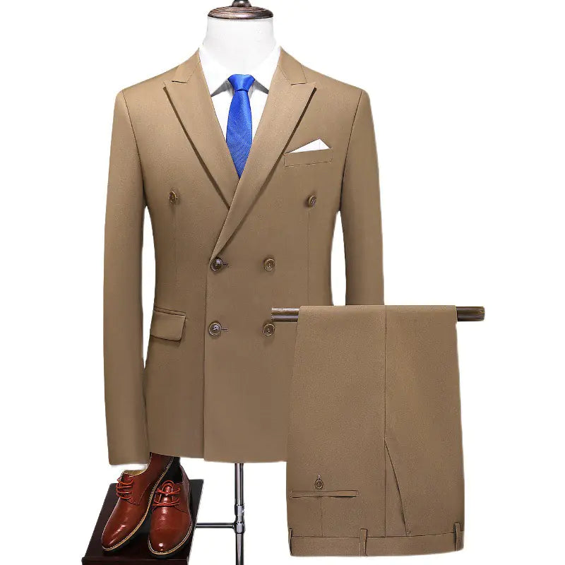 Men’s Double-Breasted Solid Suit Set