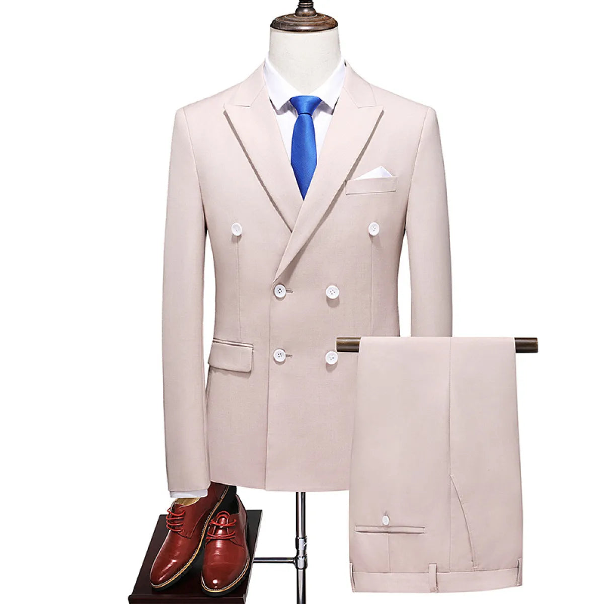 Men’s Double-Breasted Solid Suit Set