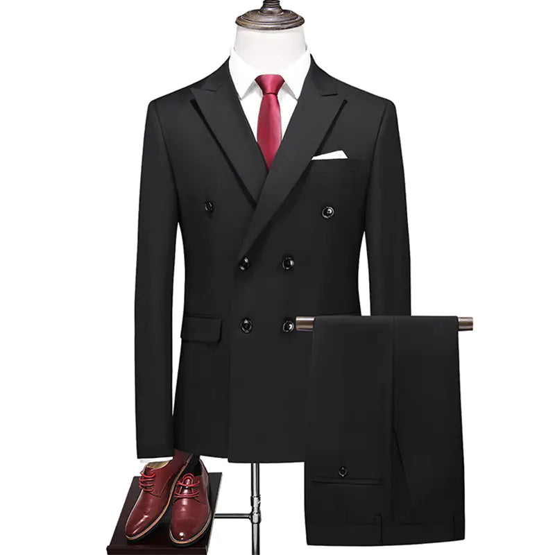 Men’s Double-Breasted Solid Suit Set