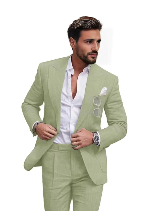 Netsky Linen Suits for Men 2 Piece Light Green Beach Wedding Suit  One Button Groomsmen Prom Suit XL