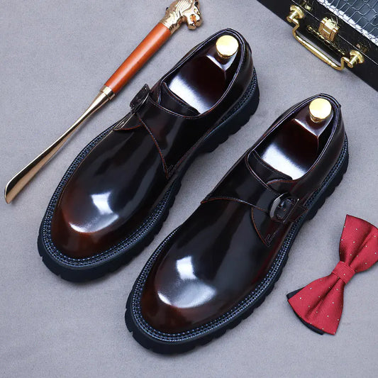 Men's Leather Business Dress Shoes with Thick Sole