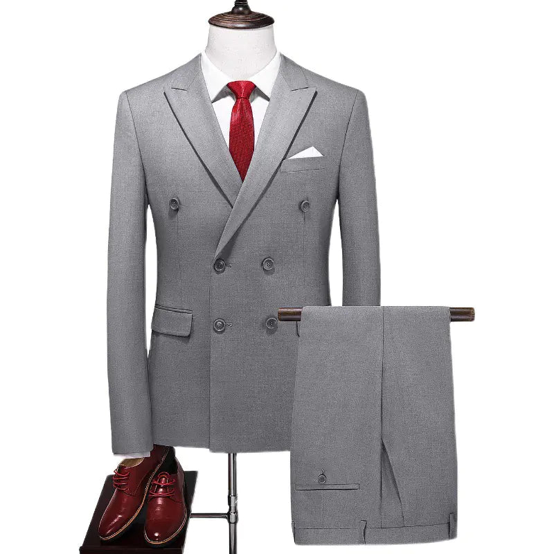 Men’s Double-Breasted Solid Suit Set