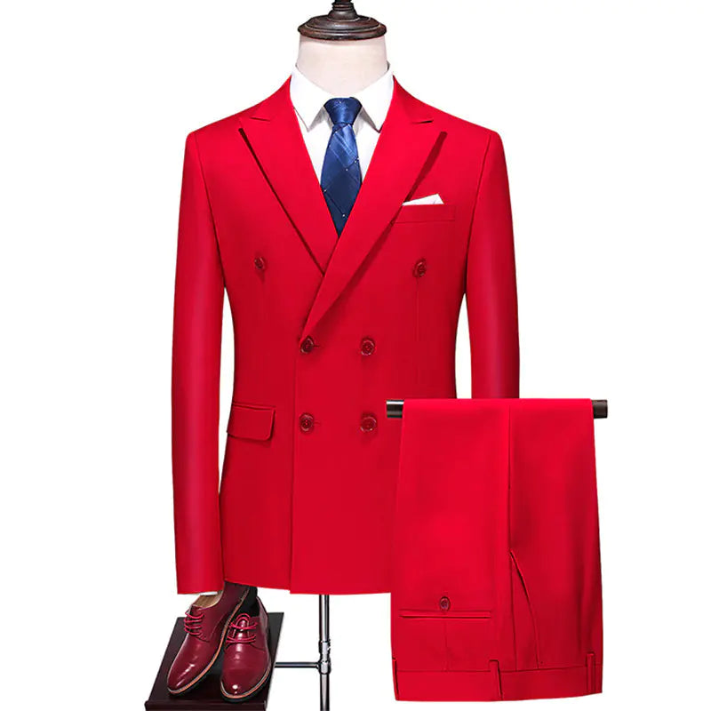 Men’s Double-Breasted Solid Suit Set
