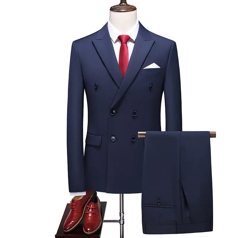 Men’s Double-Breasted Solid Suit Set