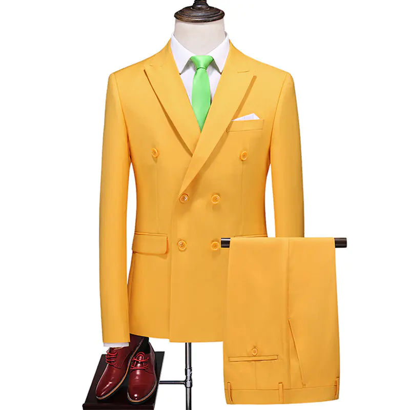 Men’s Double-Breasted Solid Suit Set