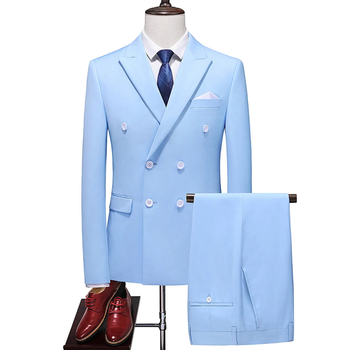 Men’s Double-Breasted Solid Suit Set