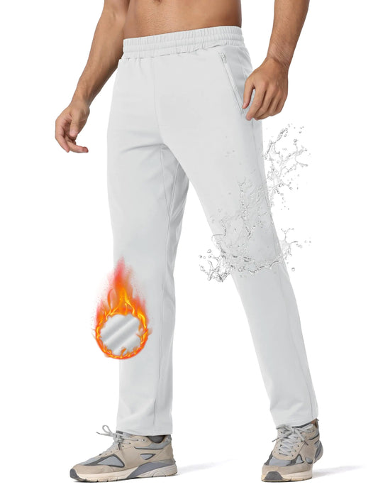 MAGCOMSEN Men’s Winter Fleece Athletic Pants – Water-Resistant White