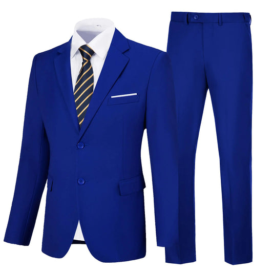 Amyox Men Suits Slim Fit 2 Piece Royal Blue Suits for Men Groomsmen Solid Suit Jacket Pants Set Wedding Prom Suit XS