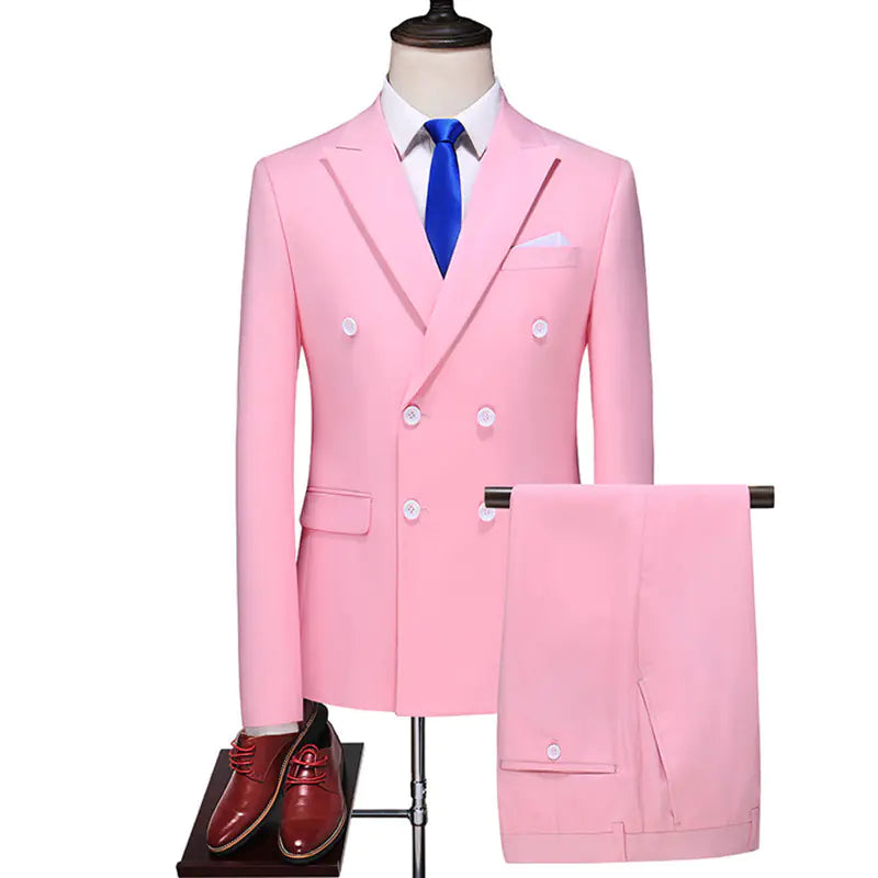 Men’s Double-Breasted Solid Suit Set