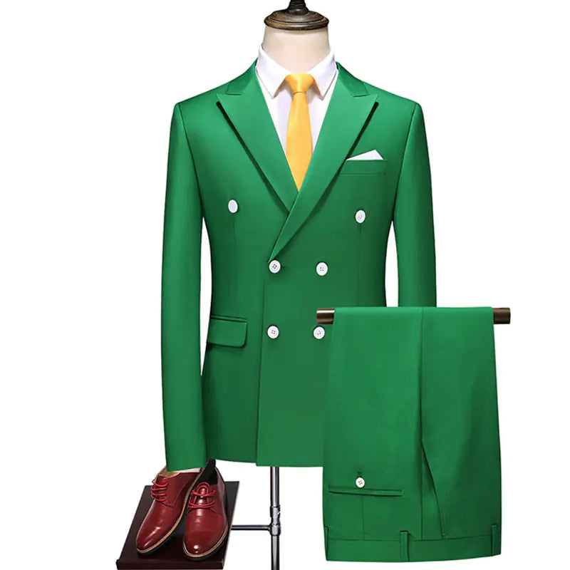 Men’s Double-Breasted Solid Suit Set