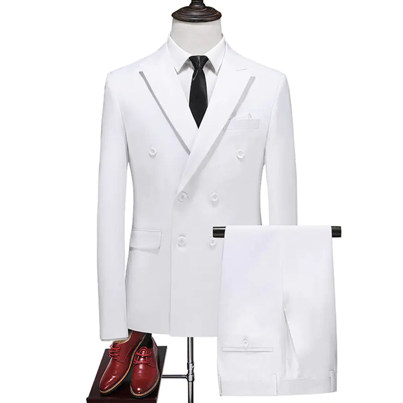 Men’s Double-Breasted Solid Suit Set