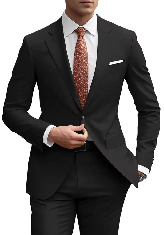 Men’s Black 2-Piece Suit – One-Button Tuxedo Set for Weddings & Parties (XS)