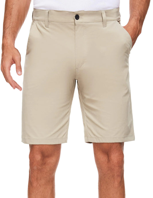 PULI Men’s 10” Stretch Golf & Casual Shorts – Stone