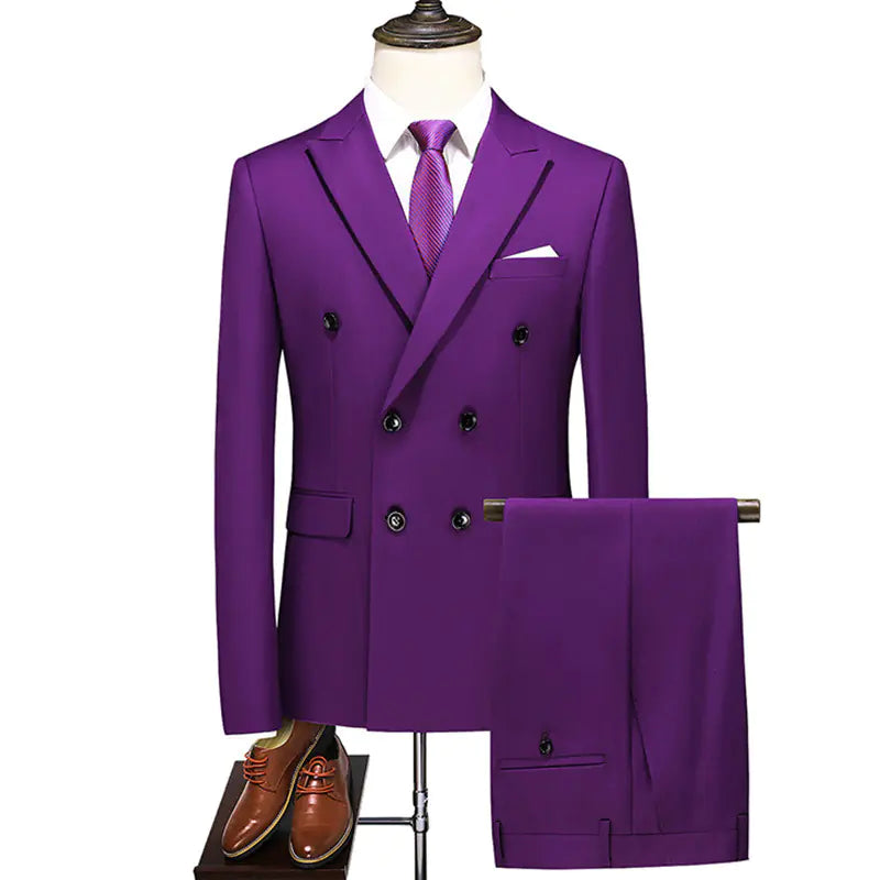 Men’s Double-Breasted Solid Suit Set