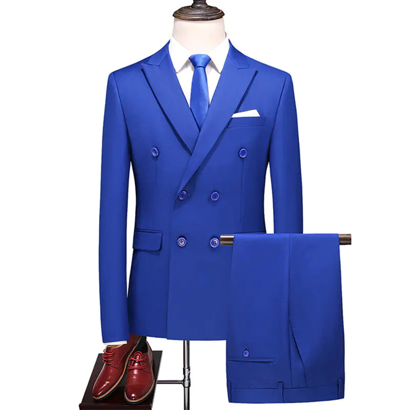 Men’s Double-Breasted Solid Suit Set