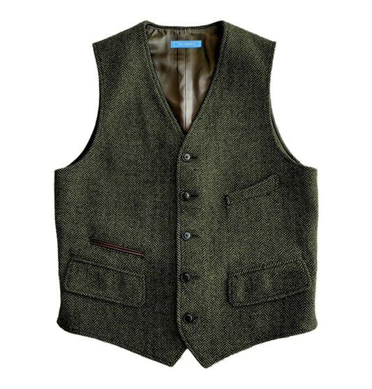 SOLOVEDRESS Men’s Herringbone Wool-Blend Vest (Army Green)